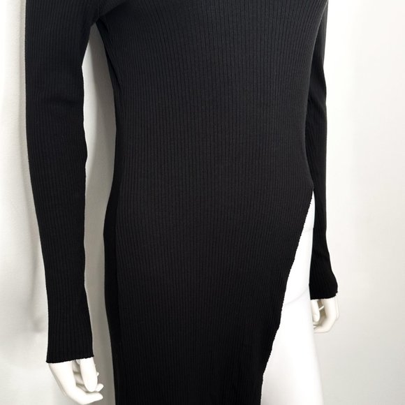 Revolve The Range Mock Neck Ribbed High Slit Long Sleeve Midi Dress in Black - Picture 8 of 14